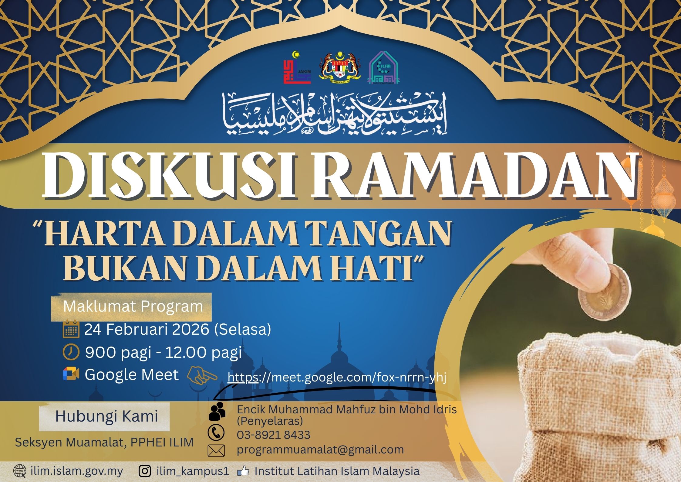 Banner Kursus Diskusi Ramadan “harta Dalam Tangan, Bukan Dalam Hati”